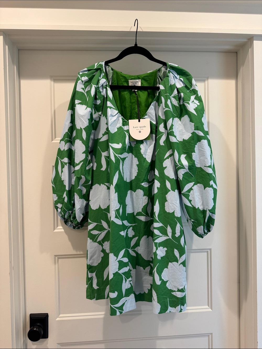kate spade Green & White Floral Puff-Sleeve Dress